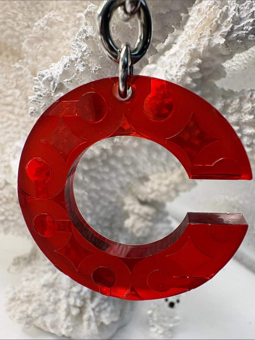 Coach Red Acrilc C-Shaped Logo Keyring Charm